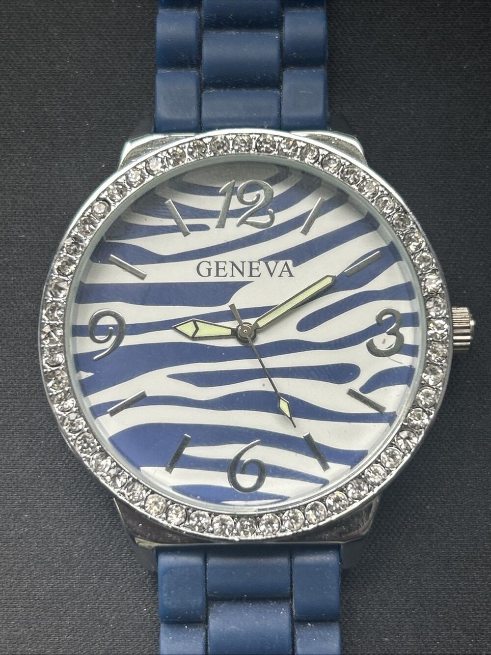 Geneva Blue Zebra Print Dial Quartz Watch